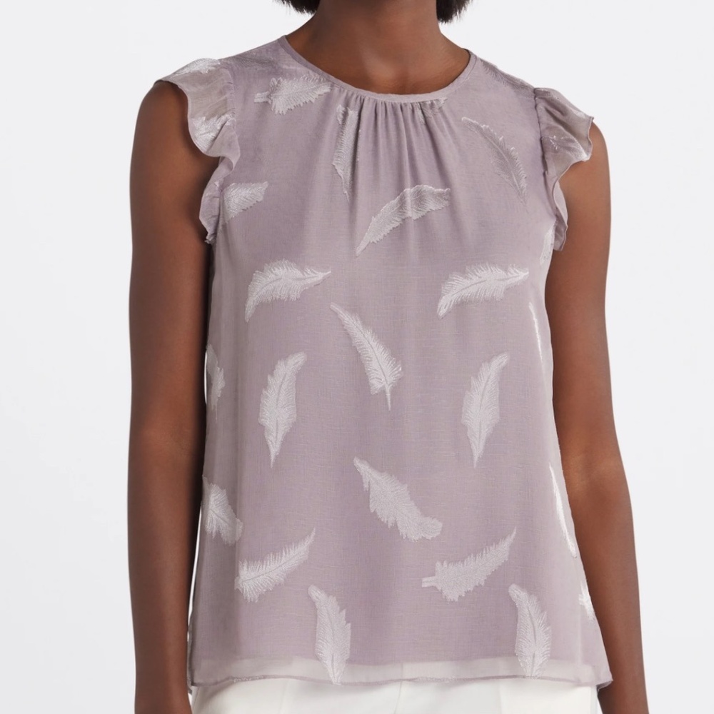 NEW: Daniel Rainn “Maxine” Flutter Sleeve Blouse – Lavender Feather Embroidery